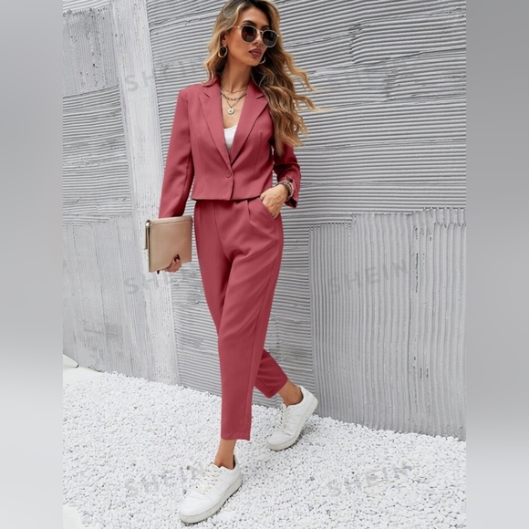 SHEIN Essnce Ladies" Short Blazer With Long Sleeves Dress Pants Suits Size S - Picture 1 of 16